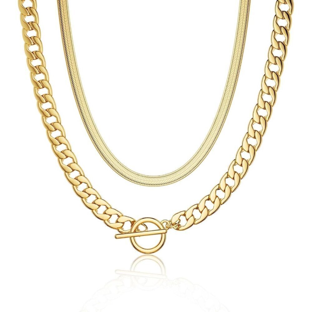 🆕 Women Gold Heart Pendant Necklace Thick Cross Herringbone Cuban Chain Jewelry